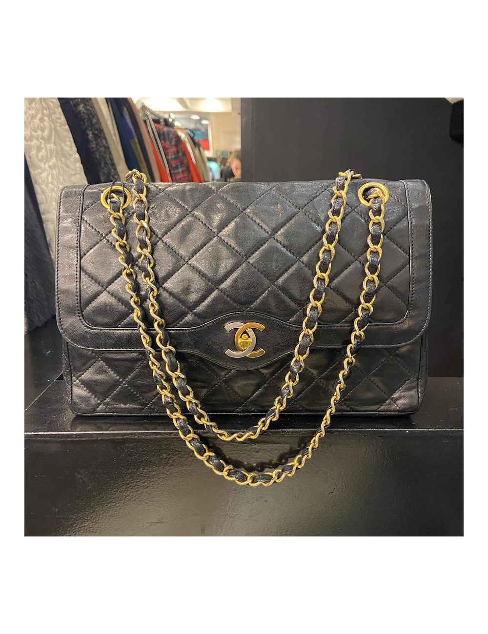 Sac couture CHANEL vintage noir
