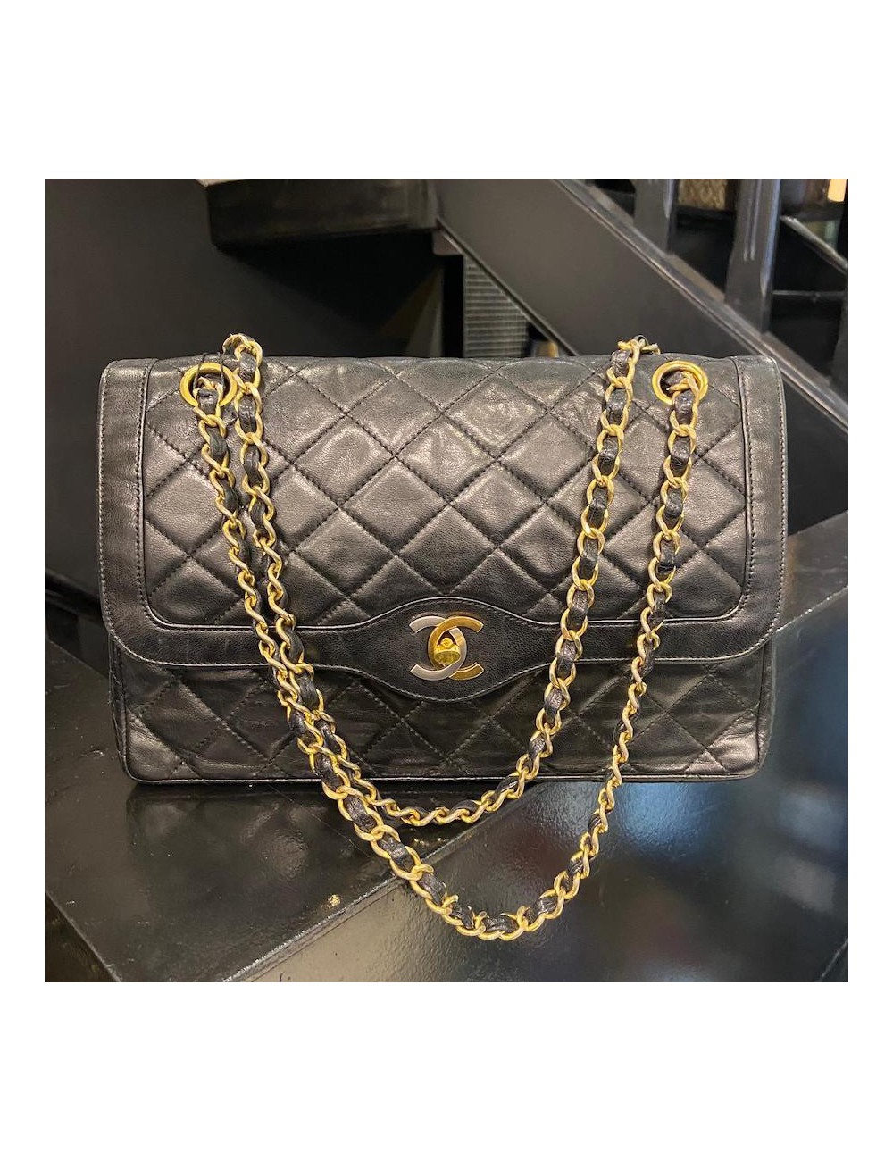 Sac couture CHANEL vintage noir