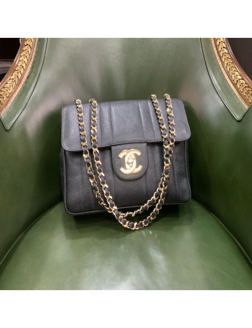 Sac CHANEL Jumbo cuir grainé noir 