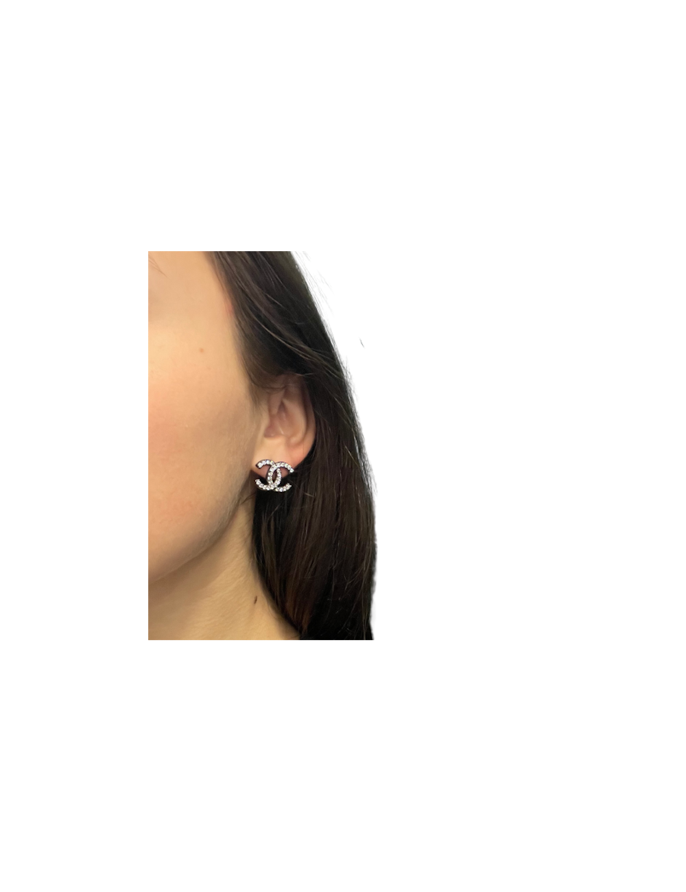 Boucles d'oreilles clous CC strass et ruthenium