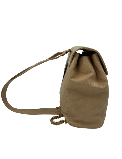 Sac à dos CHANEL cuir grainé beige