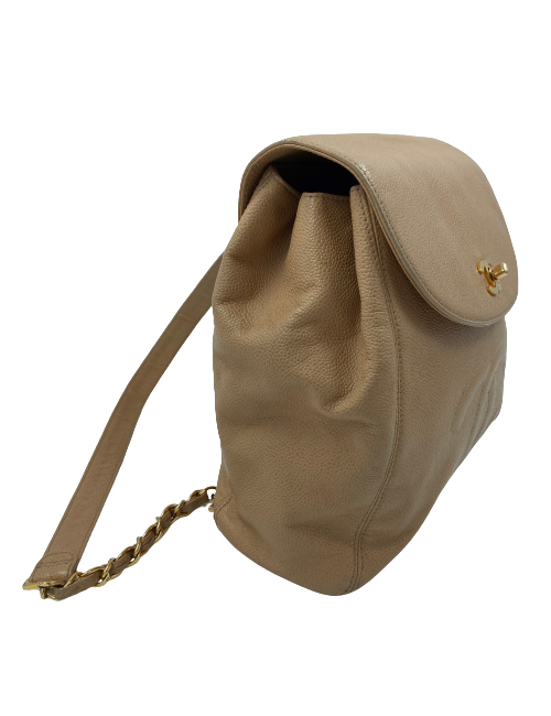 Sac à dos CHANEL cuir grainé beige