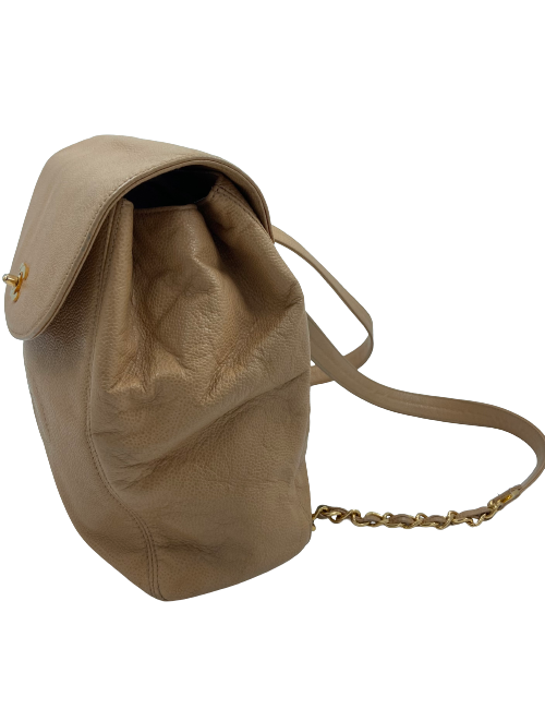 Sac à dos CHANEL cuir grainé beige