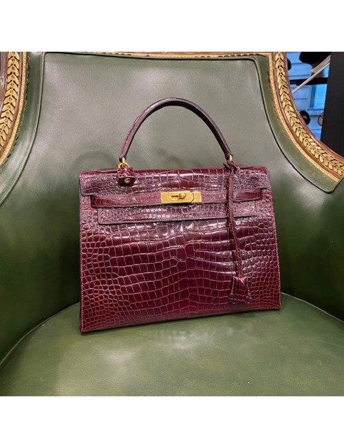 Kelly 32 HERMES crocodile porosus bordeaux