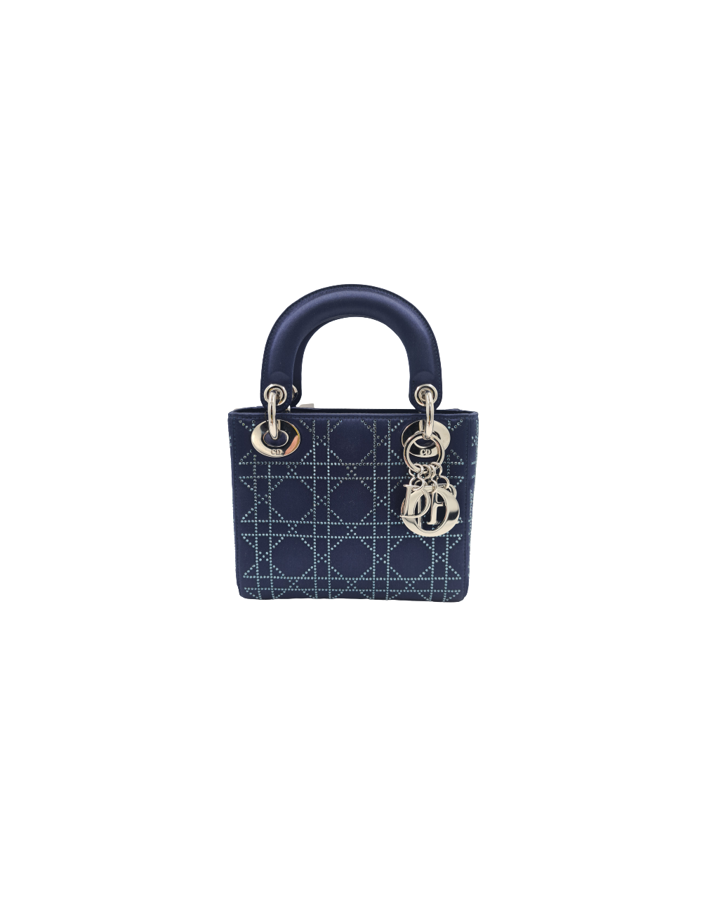Mini Lady Dior satin bleu cannage strass