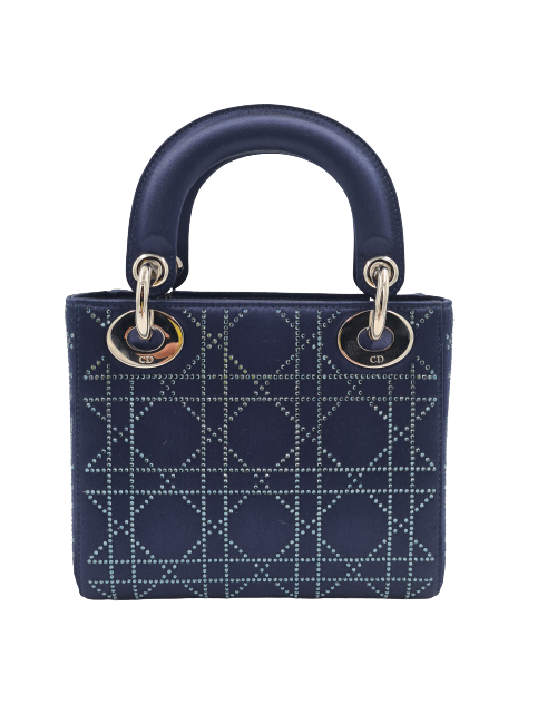 Mini Lady Dior satin bleu cannage strass