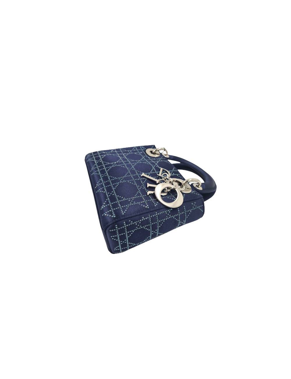Mini Lady Dior satin bleu cannage strass