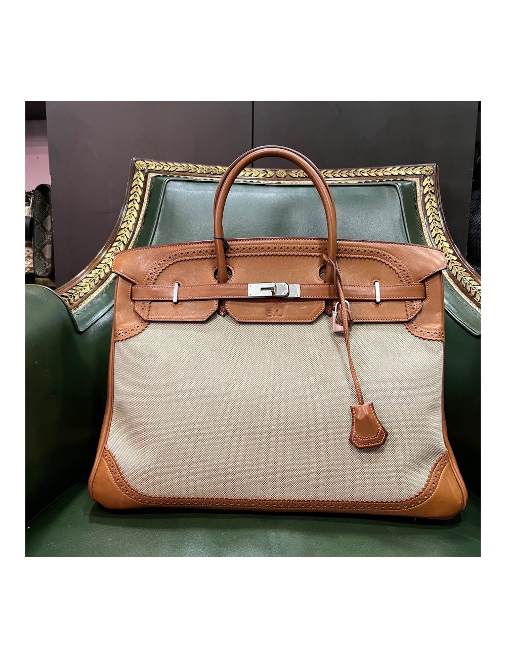 Birkin Ghillies 40 toile et cuir barenia gold