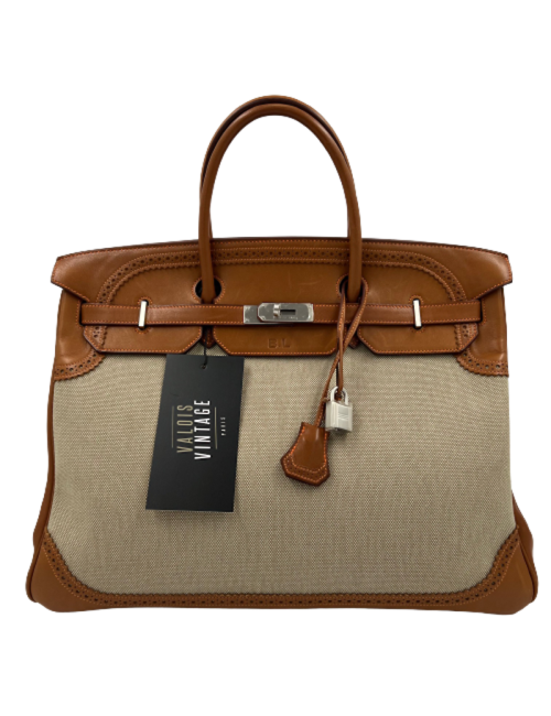 Birkin Ghillies 40 toile et cuir barenia gold