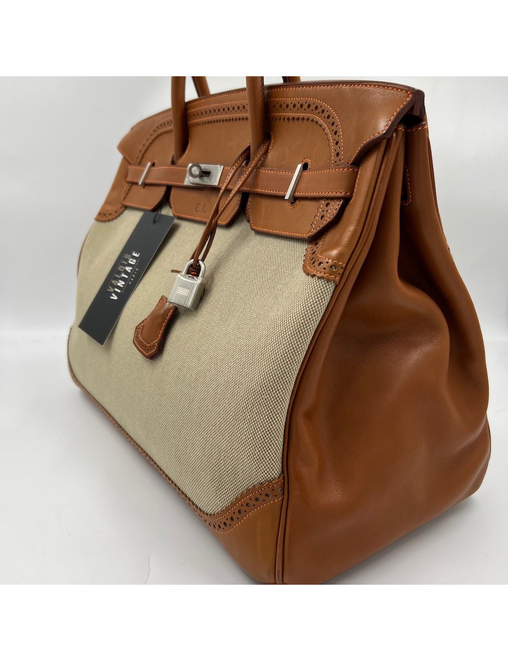 Birkin Ghillies 40 toile et cuir barenia gold