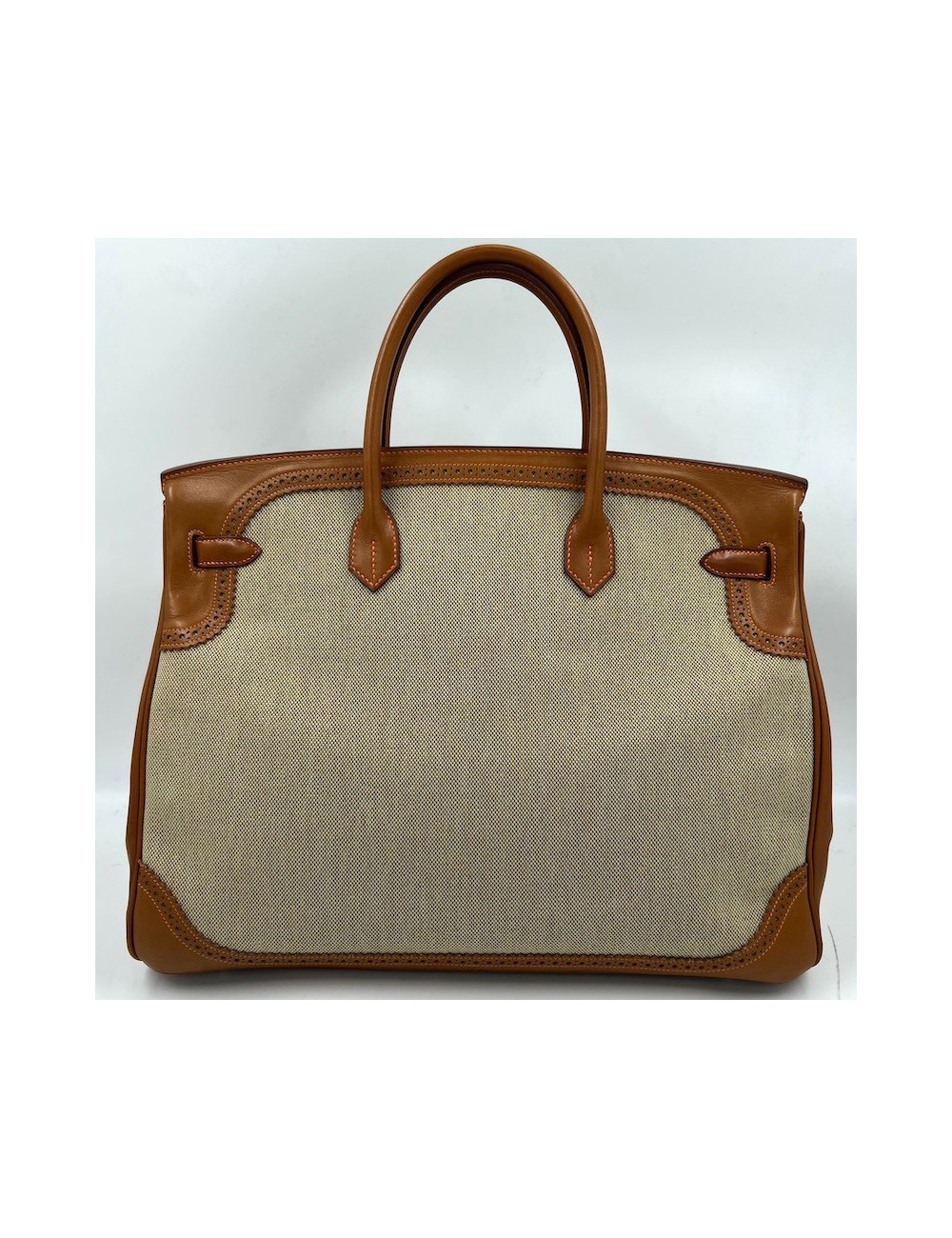 Birkin Ghillies 40 toile et cuir barenia gold