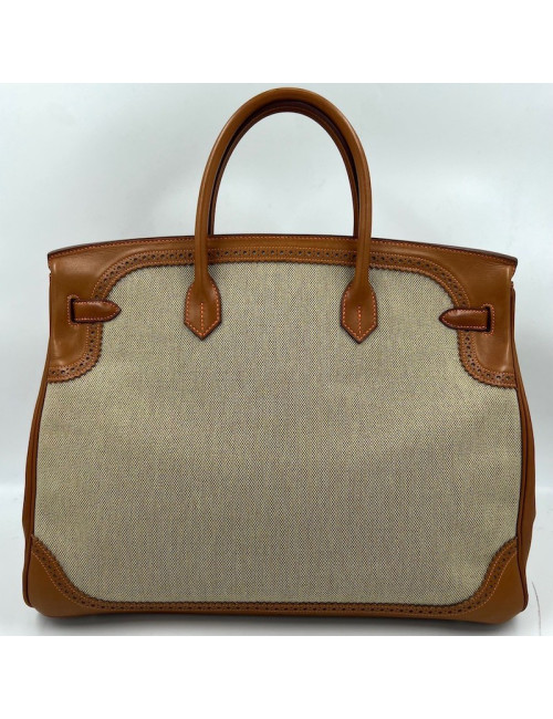 Birkin Ghillies 40 toile et cuir barenia gold