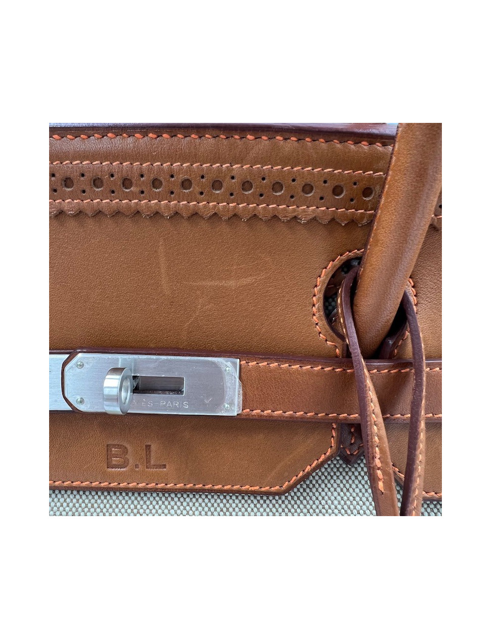 Birkin Ghillies 40 toile et cuir barenia gold