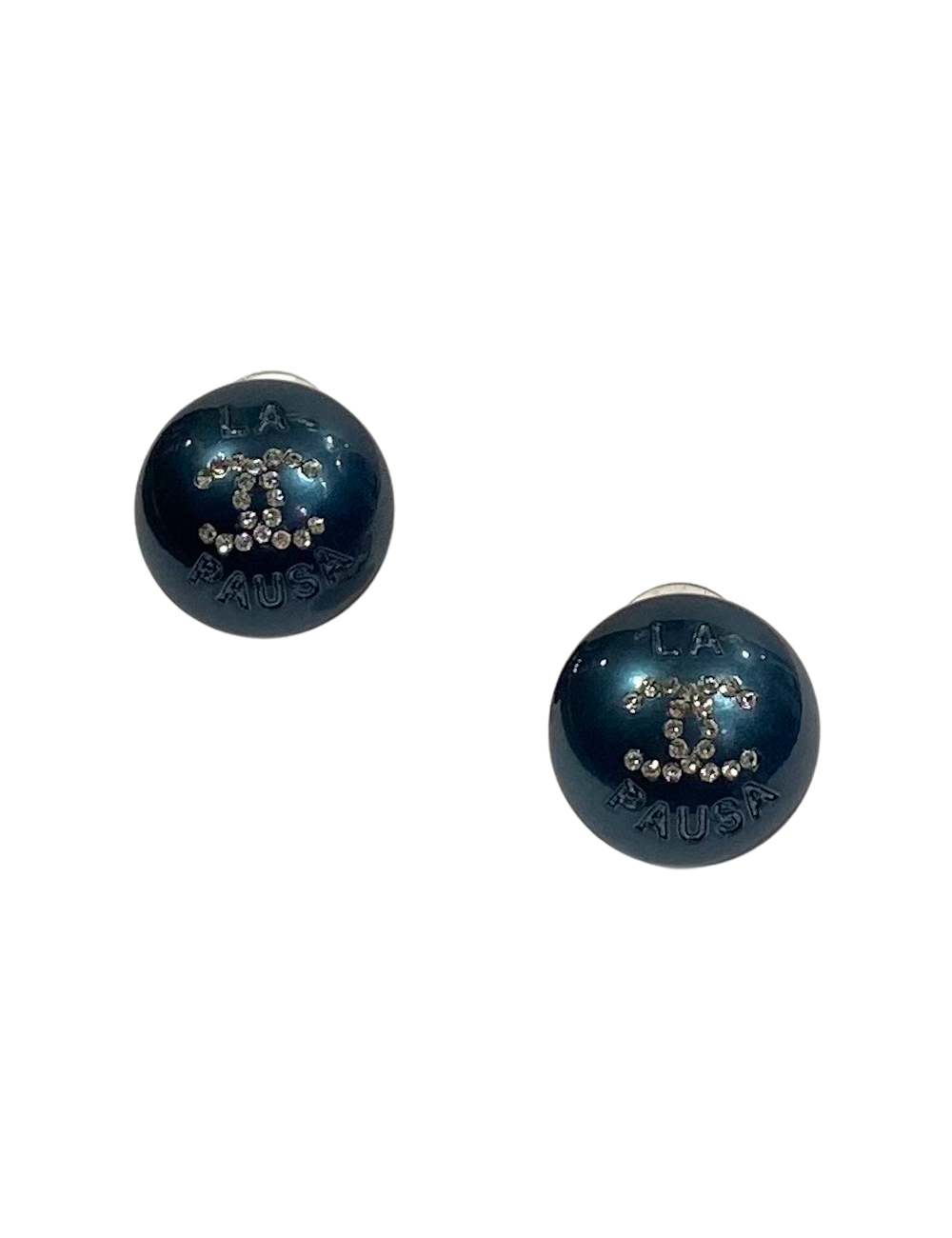 Boucles d'oreille CHANEL argent et noir