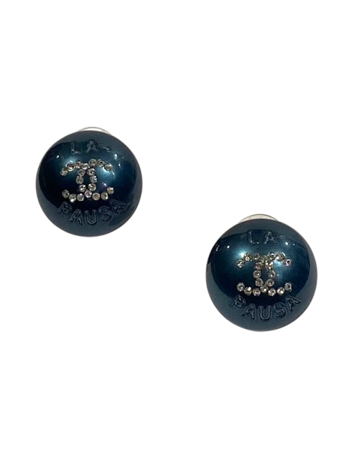 Boucles d'oreille CHANEL argent et noir