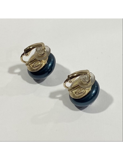 Boucles d'oreille CHANEL argent et noir