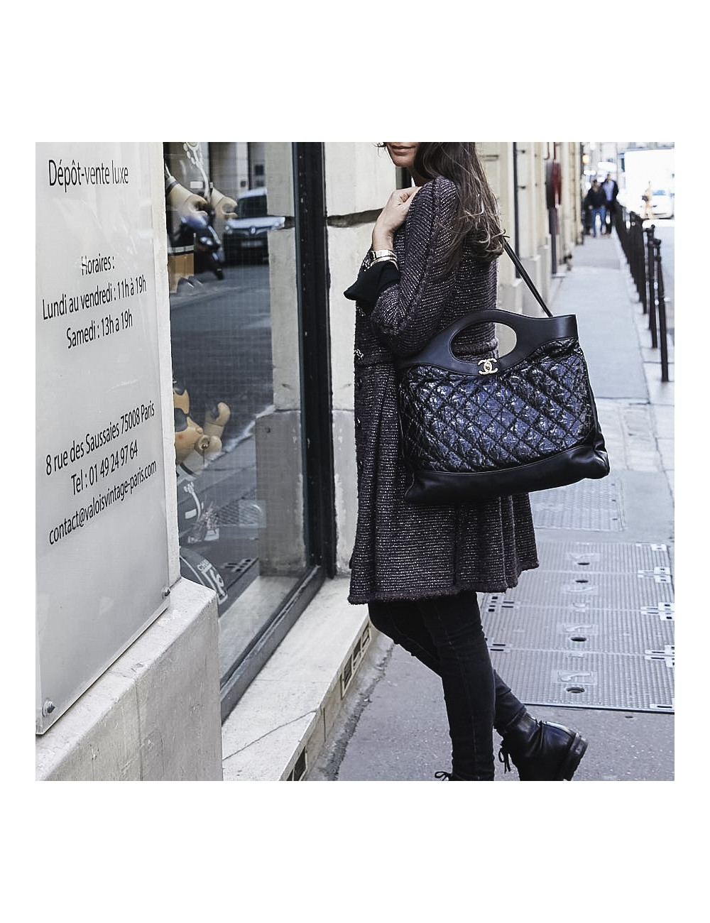 Grand cabas CHANEL 31 cuir froissé noir