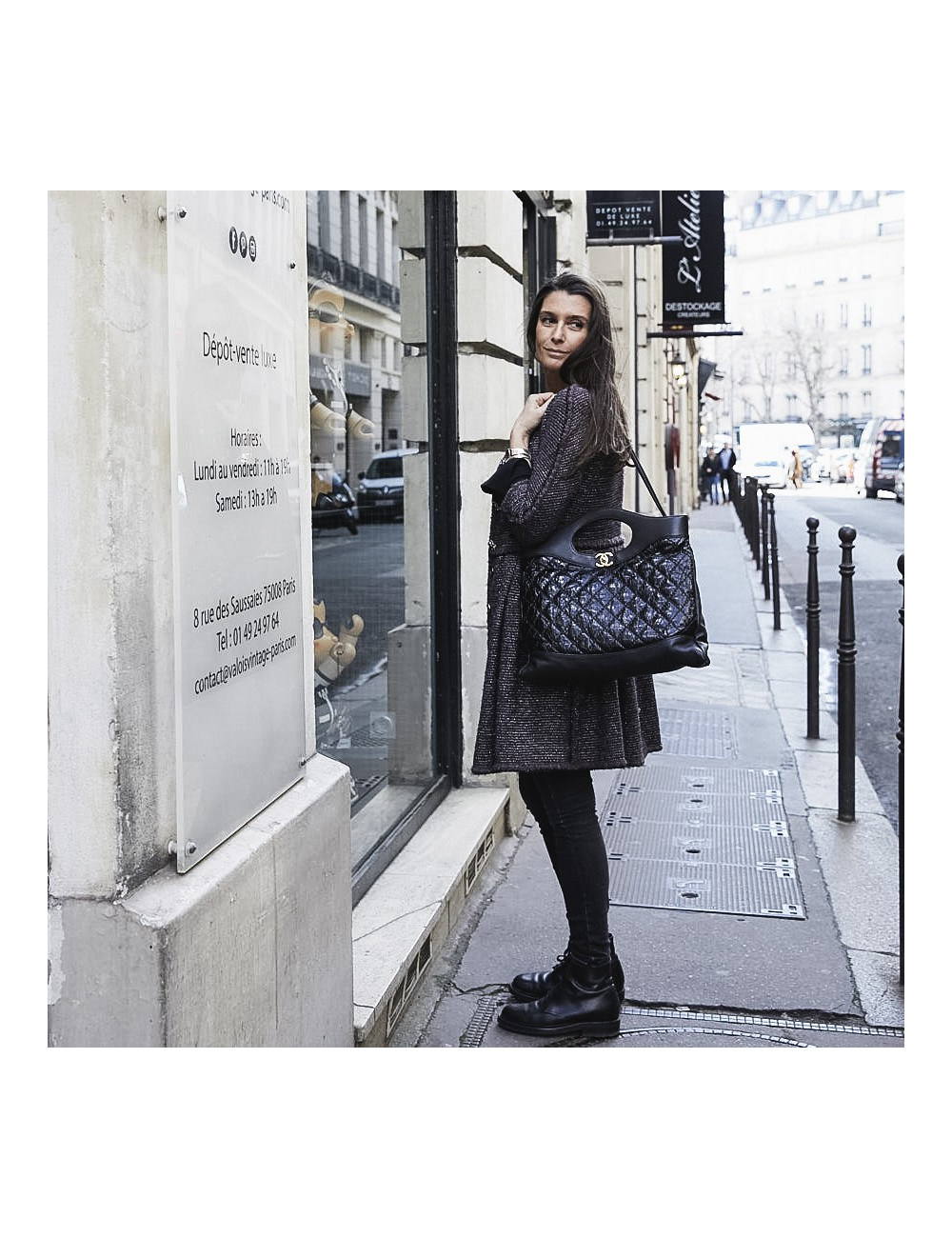 Grand cabas CHANEL 31 cuir froissé noir