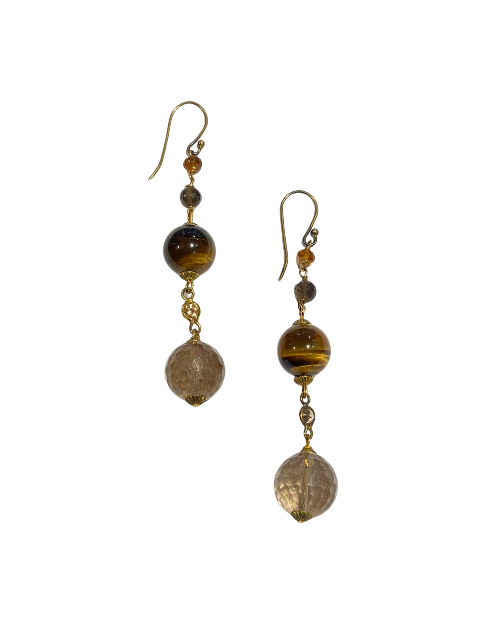 Clous MARGUERITE DE VALOIS oeuil de tigre et cristal de roche