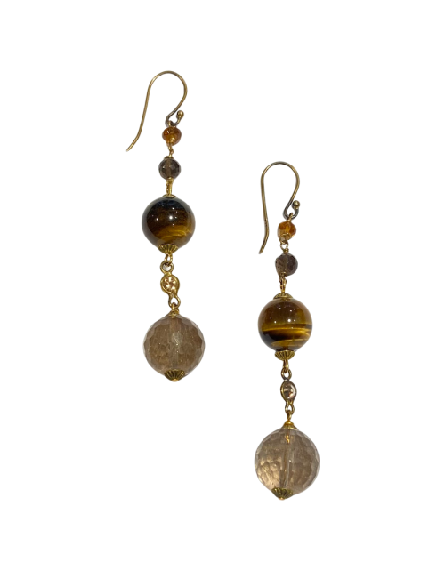 Clous MARGUERITE DE VALOIS oeuil de tigre et cristal de roche