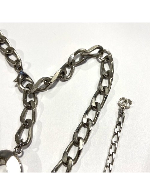Collier CHANEL chaîne gourmette métal argent