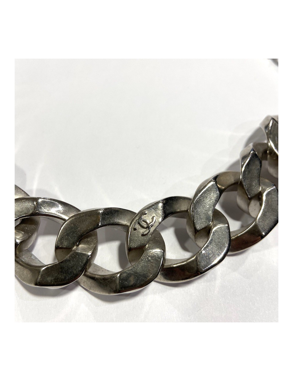 Collier CHANEL chaîne gourmette métal argent