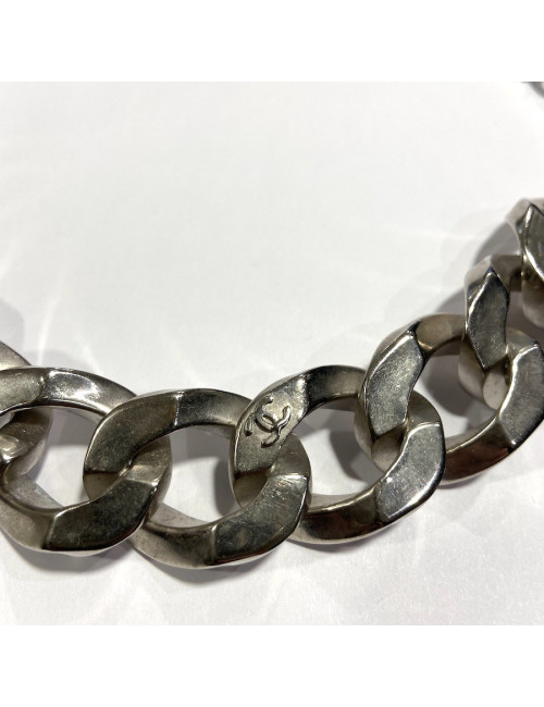 Collier CHANEL chaîne gourmette métal argent