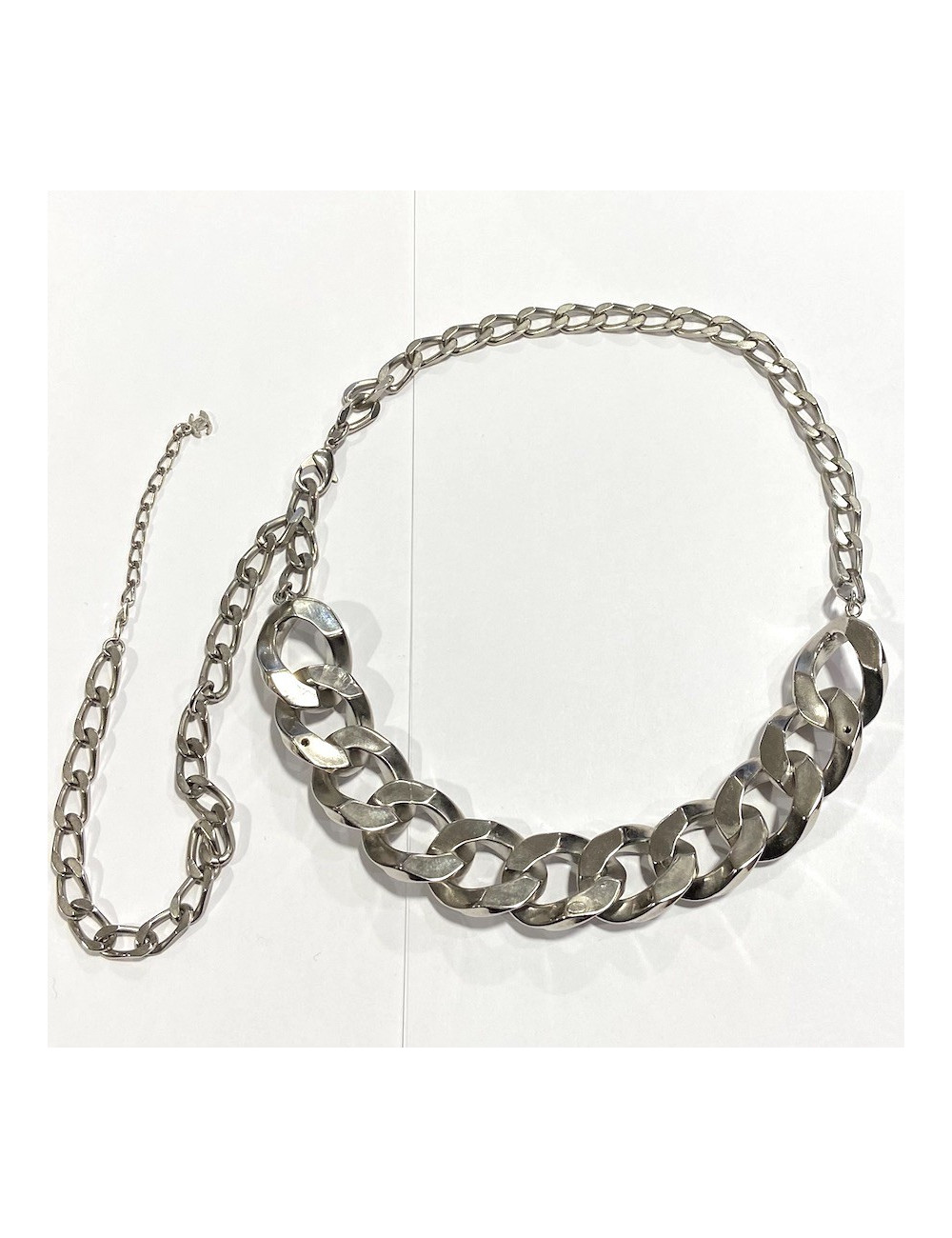 Collier CHANEL chaîne gourmette métal argent