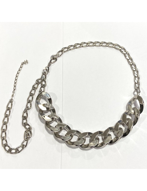 Collier CHANEL chaîne gourmette métal argent