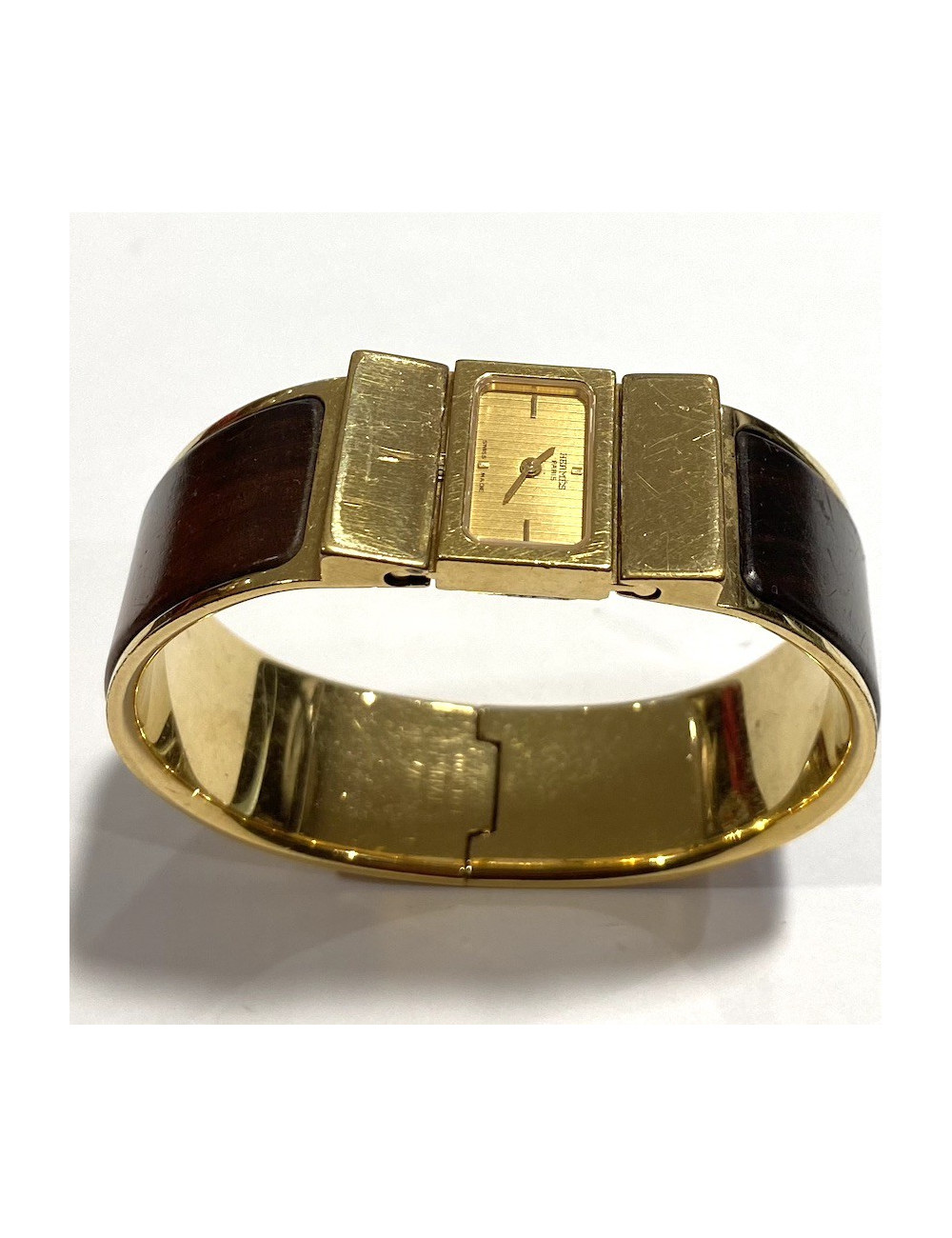 Montre HERMES loquet bois marron