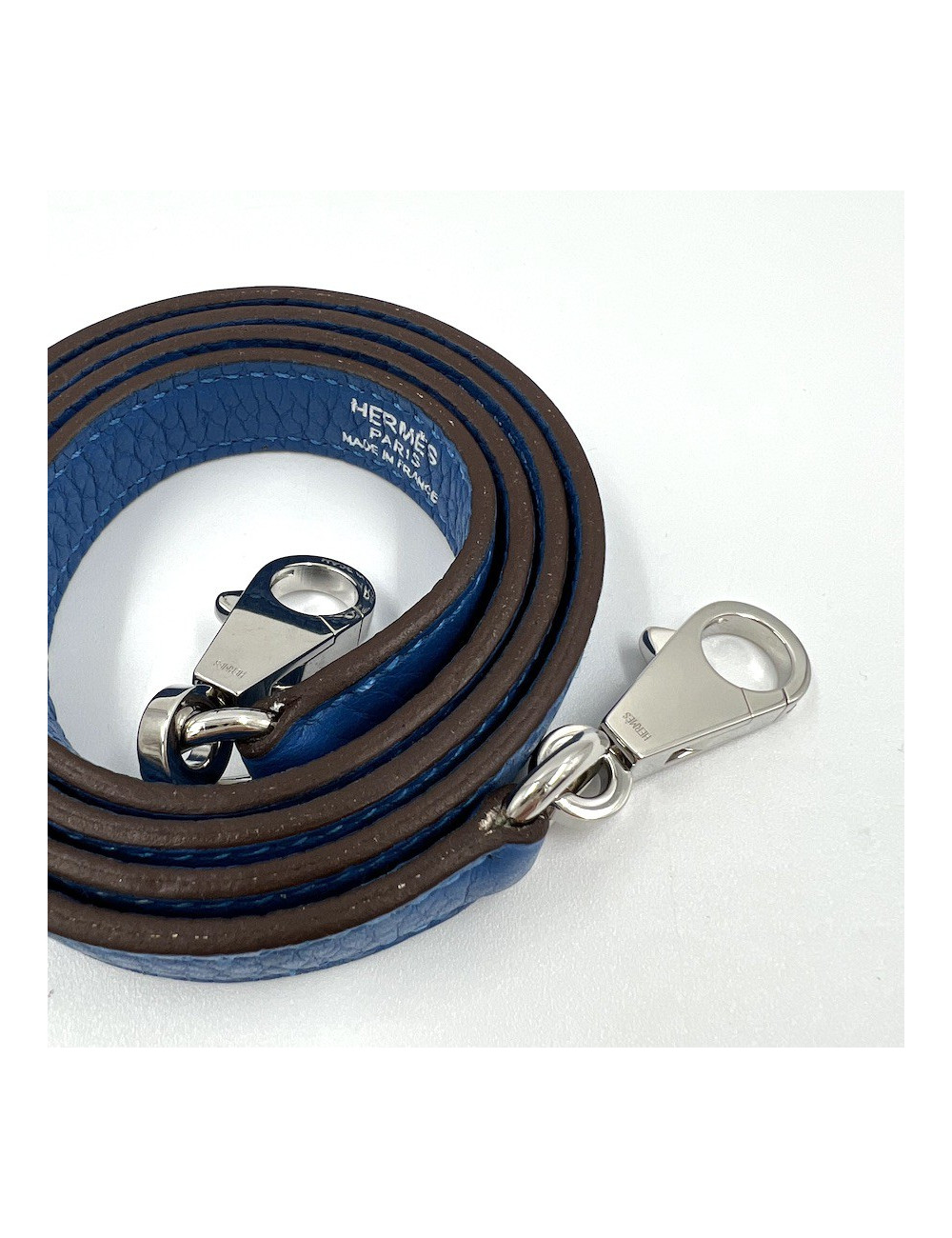 Bandoulière HERMES bleue argent palladié