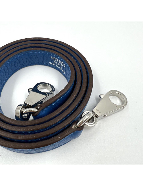 Bandoulière HERMES bleue argent palladié