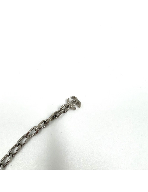 Collier CHANEL chaîne gourmette métal argent