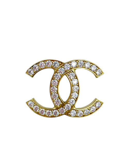 Broche CHANEL dorée et strass
