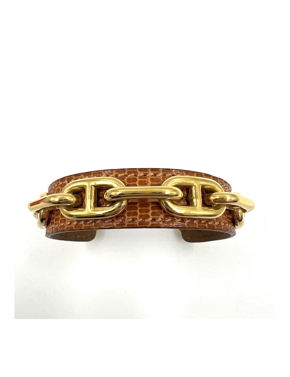 HERMES Bracelet Chaine d'Ancre in Gold Leather - Certified Authentic 