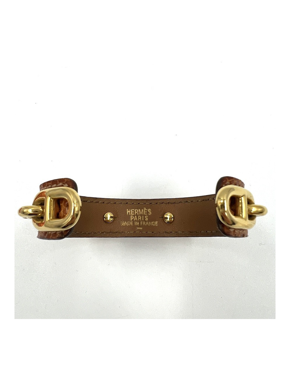 Bracelet HERMES cuir et chaine d'ancre doré
