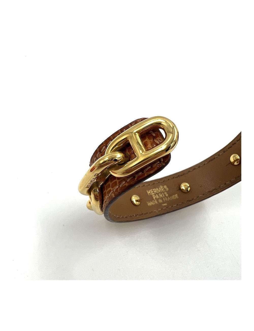 HERMES Bracelet Chaine d'Ancre in Gold Leather - Certified Authentic 