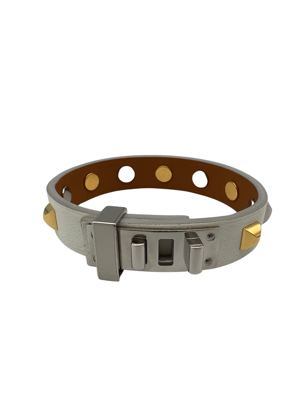 Bracelet HERMES cuir blanc clous bicolore
