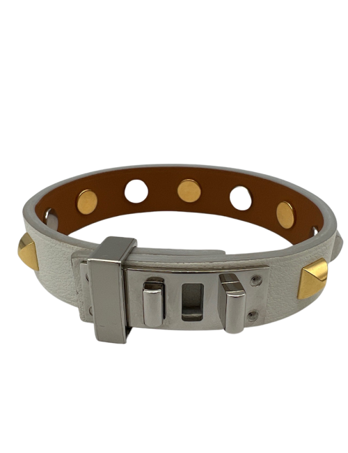 Bracelet HERMES cuir blanc clous bicolore