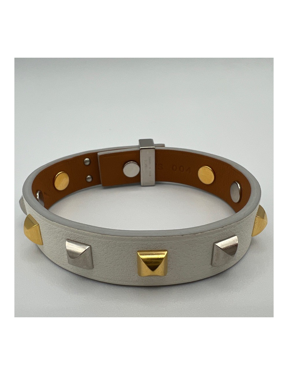 Bracelet HERMES cuir blanc clous bicolore