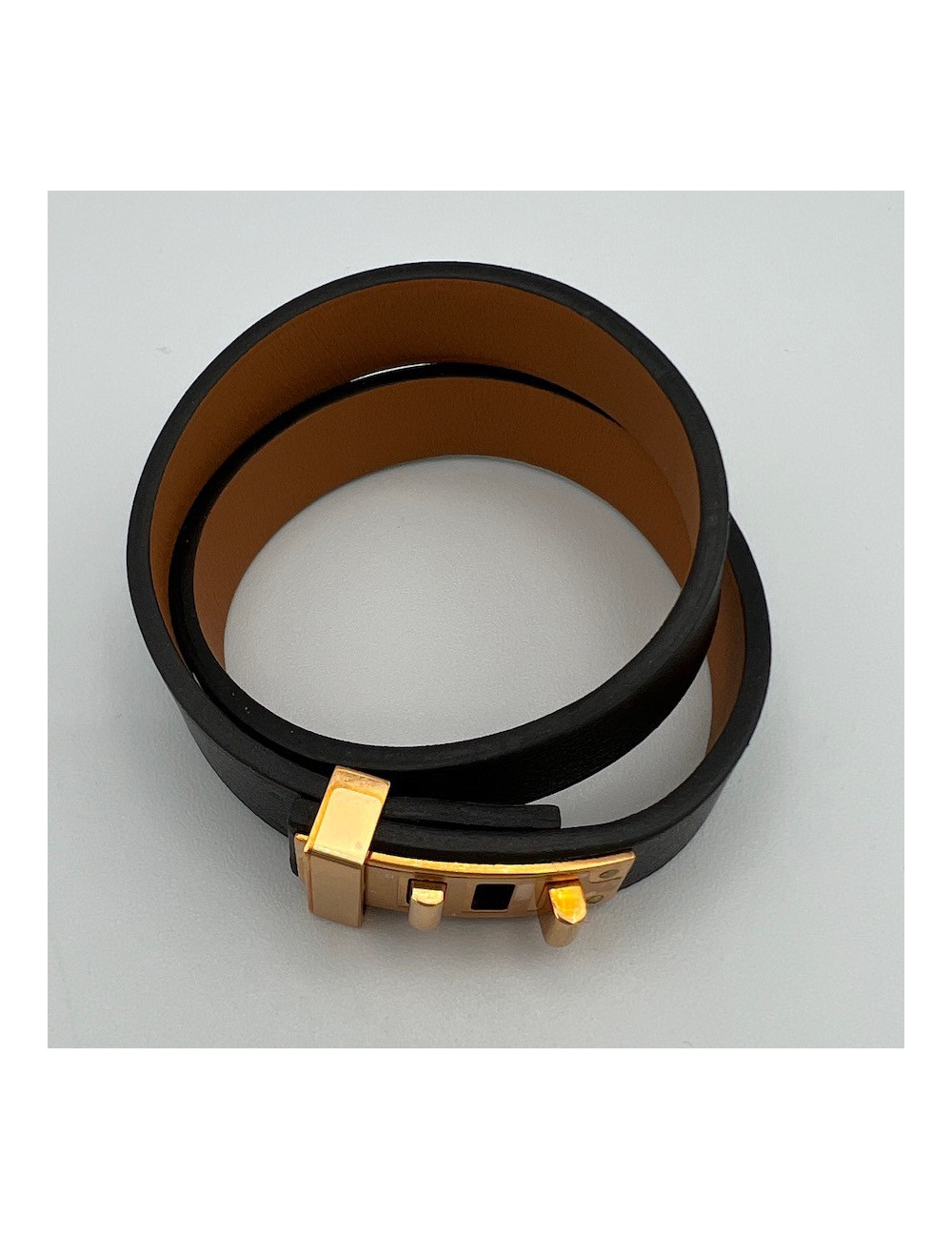 Double tour HERMES métal or rose