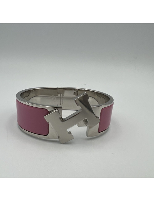 Bracelet clic clac HERMES palladié rose flamengo