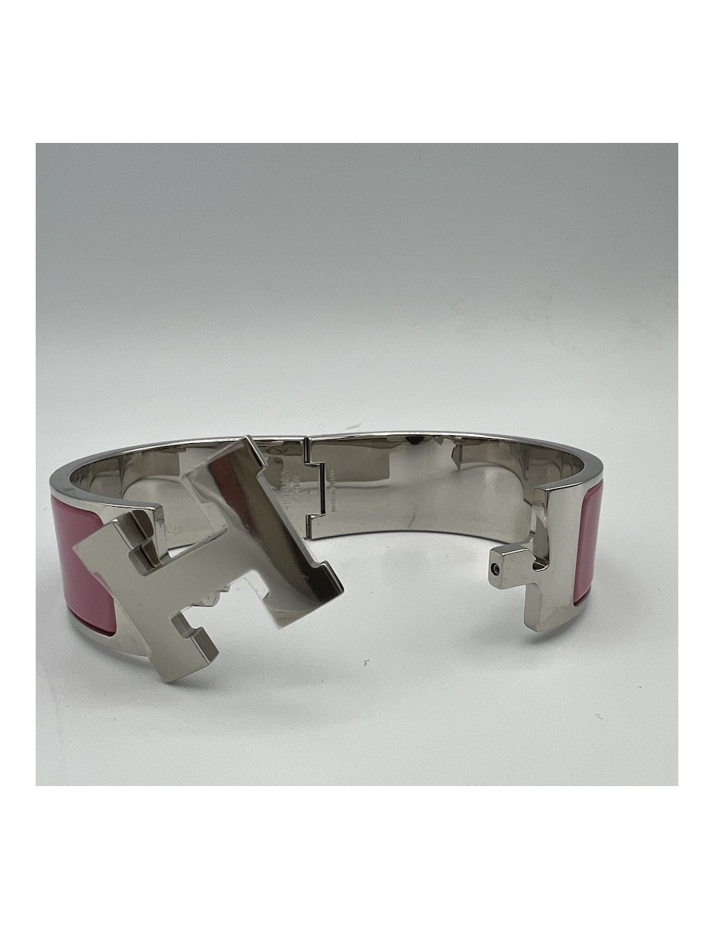 Bracelet clic clac HERMES palladié rose flamengo