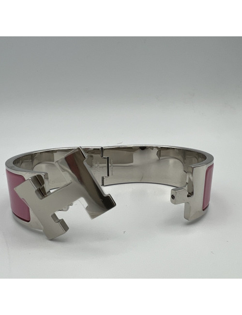Bracelet clic clac HERMES palladié rose flamengo