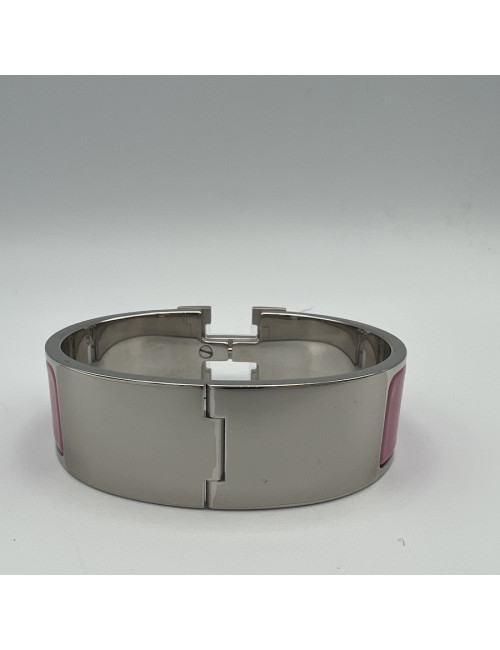 Bracelet clic clac HERMES palladié rose flamengo