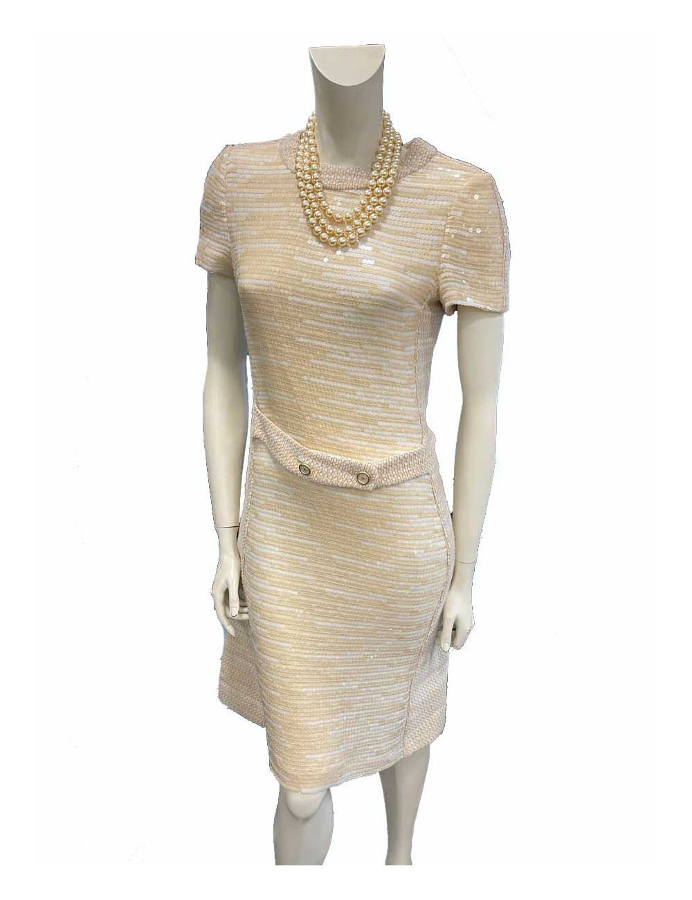 Robe CHANEL tweed et sequins beige
