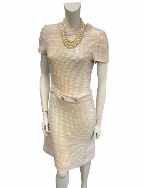 Robe CHANEL tweed et sequins beige