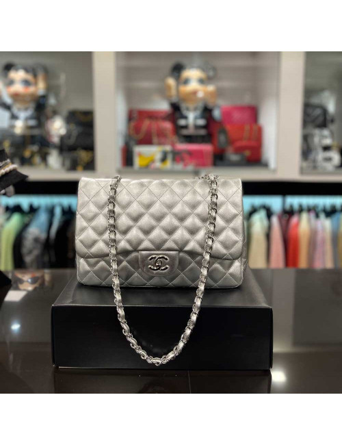 Jumbo CHANEL cuir argent