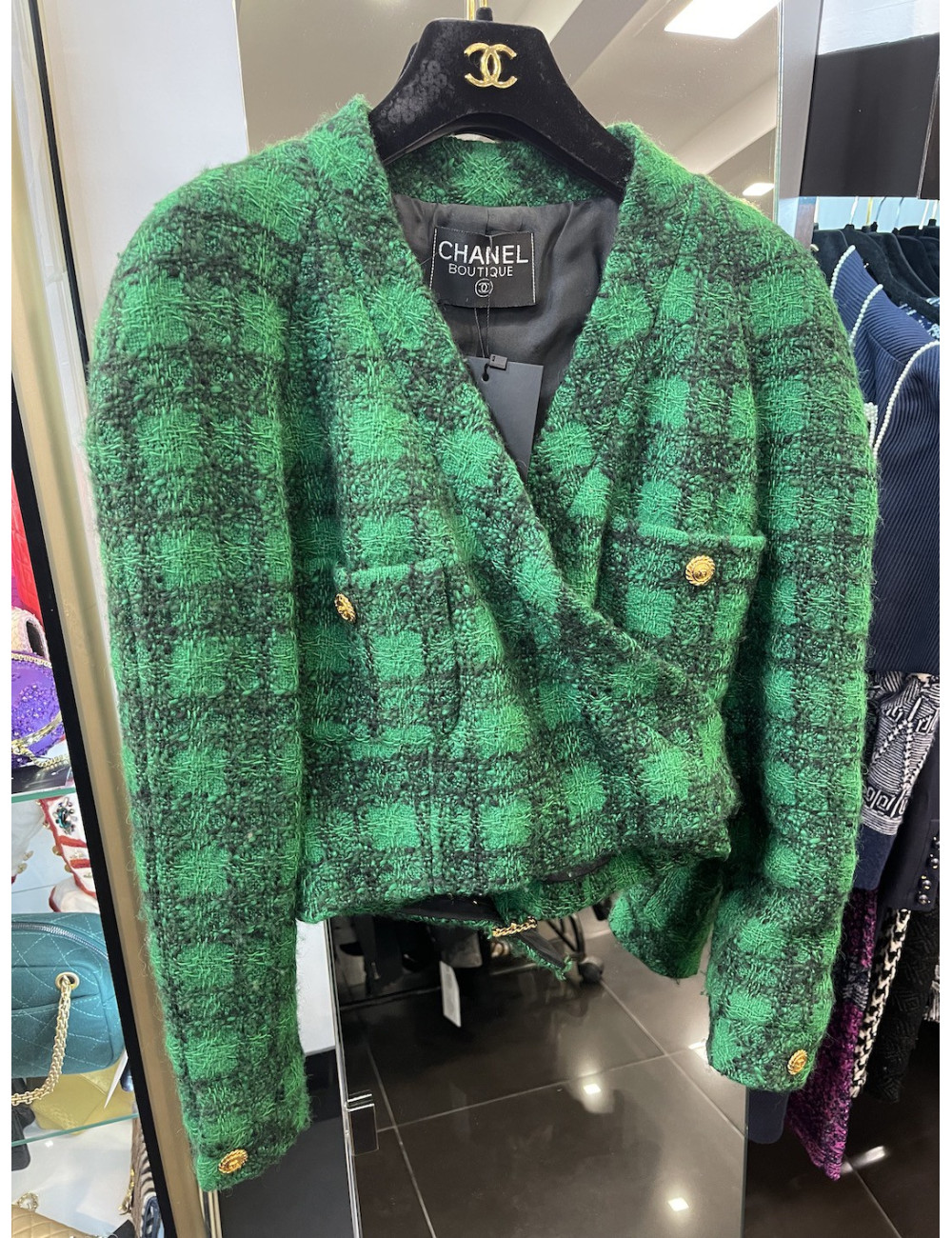 Veste tweed CHANEL vintage vert T34