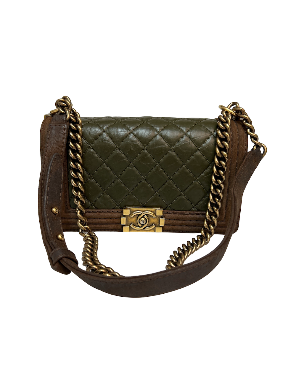 Boy CHANEL cuir bicolore kaki marron